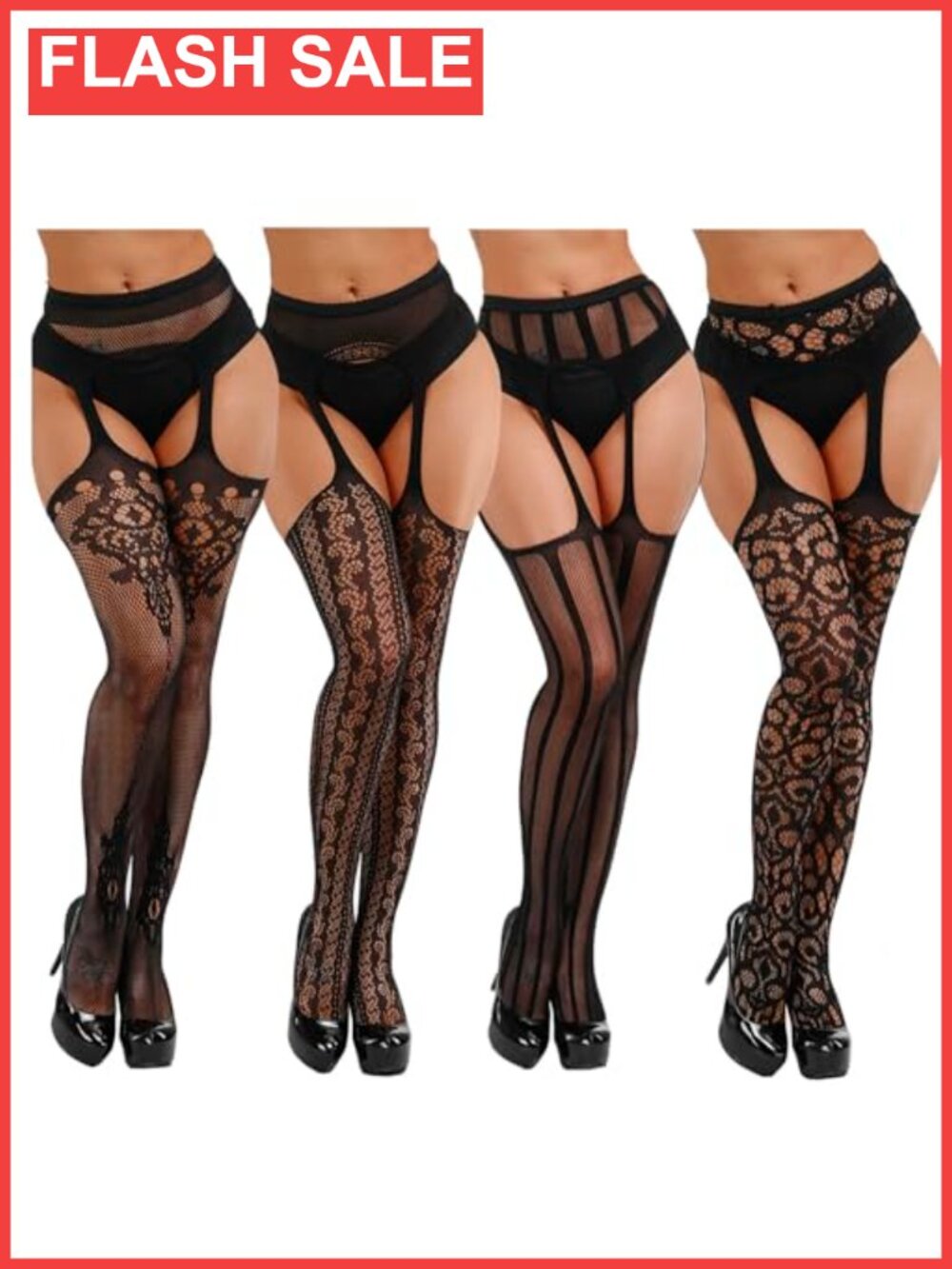 4 Pack Fishnet Tights Suspender Pantyhose Thigh High Stockings